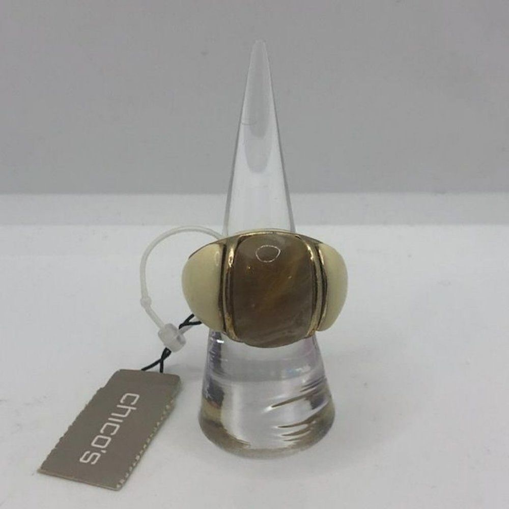 Chico's NWT Multi Cream Beige Gold Tone Stretchy Band Ring - 7